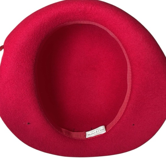 LAURA ASHLEY Vintage 80s Red Wool‎ Felt Hat Bowler Cloche UK Made Mother & Child main image 12